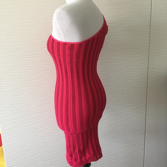 Bebe off Shoulder Cutout Bodycon Dress In Hot Pink - Picture 2 of 8